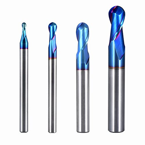 JIULI TOOL Hartmetall-Schaftfräser-Set, Kugel-Nasen-Schaftfräser für Stahl, 2 Rillen, Fräser, Nano-Beschichtung, HRC 65, R1,0–4,0 mm, 4 Stück