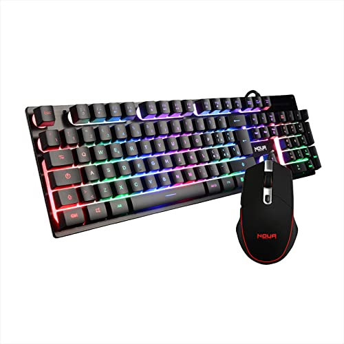 Mouse e Tastiera Gaming, Layout Italiano QWERTY, USB, Anti-ghosting, Tastiera Retroilluminata LED RGB, Mouse Gaming 1200-3200 DPI - Nero