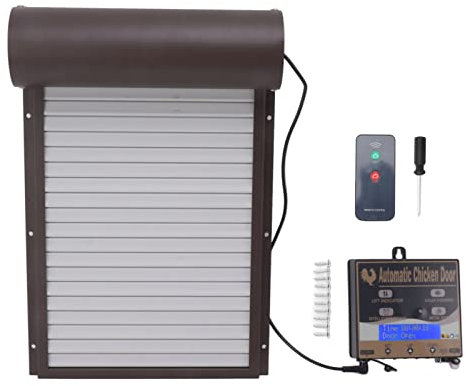 Automatische Hühnertür, Hühnerstalltür, Programmierbarer Automatischer Hühnerhaus Türöffner, 3 Modi, Hühnerklappe, Lichtsensor, Timing-Fernbedienung für Bauerngeflügel (Braun)