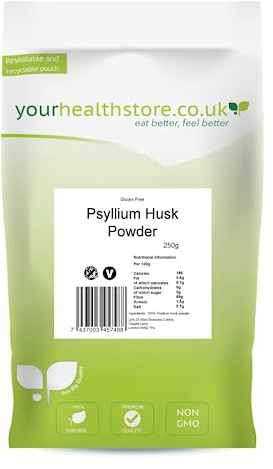 yourhealthstore Psyllium Husk Powder 250g, Extra High Purity, Non Contaminated, No Pesticides, Fine Powder, Gluten Free, Vegan, (Recyclable Pouch)