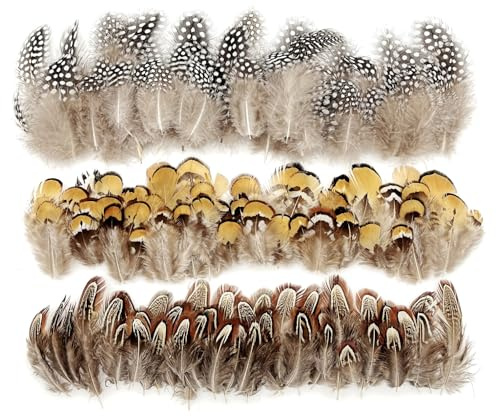 JZK 150pcs, 3 Styles Black Yellow Brown Natural Pheasant Feathers for Crafting, Speckled Real Feathers for Crafts DIY, Dream Catcher, Halloween Costume, earings, hat, Fly Tying