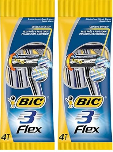 BIC 3 Flex Rasierer Set Männer, 3 Klingen, Für empfindliche Haut, 4 Stück (Packung mit 2)
