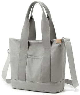 CORIOS Damen Canvas Umhängetasche Große Handtasche Casual Tragetasche Henkeltaschen mit Mehreren Taschen Leichtgewicht Schultertasche Multifunktionale Tote Beutel Grau