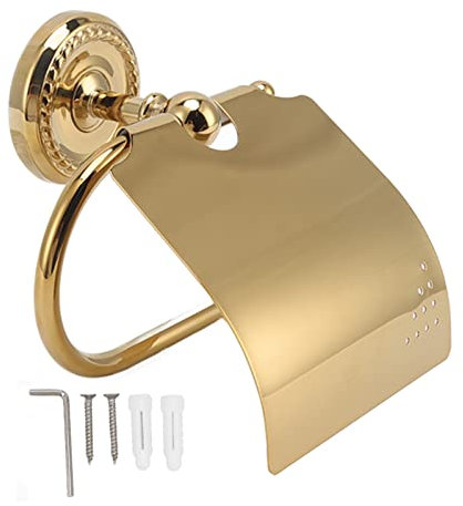 MINGZHE Gold-Papierhandtuchhalter, Toilettenpapierhalter Zur Wandmontage mit Abdeckdeckel für Badezimmer, Messing-Edelstahl, Exquisites Aussehen, Hohe Härte, Wandmontierter