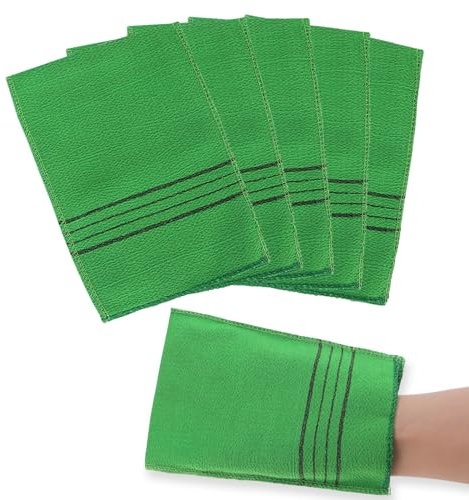 Sibba Lot de 5 Gants Exfoliants Asiatiques Coréens Double Face pour Enlever les Peaux Mortes et Callosités Gants de Douche Accessoires de Bain Éponges et Luffa (Vert)