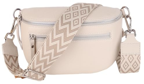 MIRROSI® Damen Bauchtasche Umhängetasche 27x14,5x8cm Damen, Made in Italy, aus Echtleder Tasche Echtes Leder, Brusttasche, Crossbody Bag,Bohemian Style (1 Tasche 2 Gurte)