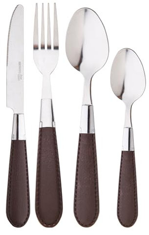 RENBERG BRINNY BROWN - Ménagère 24 pièces en acier inoxydable - Manche marron élégant - Robuste et durable - Design sophistiqué - Lavage à la main recommandé