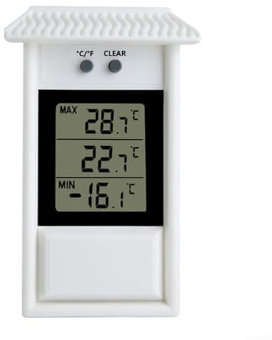 Termómetro digital de invernadero Max Min – Monitor de temperaturas mínimas máximas para jardín, invernadero, hogar, interior, exterior, fácil de montar en la pared (blanco)