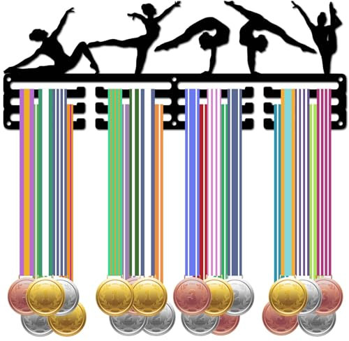 CREATCABIN Medaillenhalter Gymnastik,Medaillenaufhänger,Medaillen Aufhängen,Auszeichnungen,Medaillenständer,Anzeige,Wandmontage,Dekor,Sport,Laufen,Geschenk Für Turner,Gewinner,Frauen,40x15cm Silber