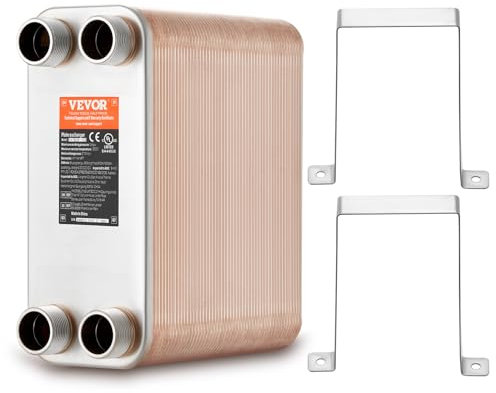 VEVOR Heat Exchanger, 5x 12 100 Plates Brazed Plate Heat Exchanger, Copper/316L Stainless Steel Water to Water Heat Exchanger for Floor Heating, Water Heating, Snow Melting, Beer Cooling