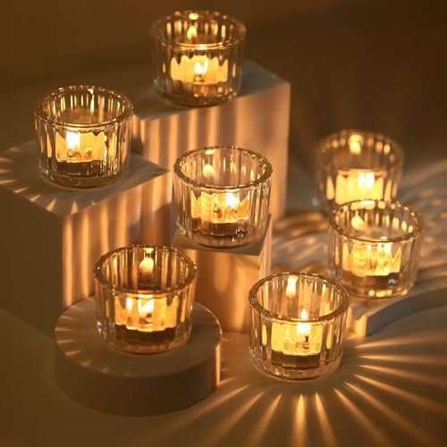 Teelichtgläser Set, 12er-Pack Teelichthalter 5,5 cm Dm x 3,7 cm Höhe, Kerzengläser, Votivkerzenhalter,klar Teelichthalter Glas für Heimdekoration, Hochzeiten, Partys & Tischdekoration