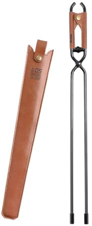 Harilla Lagerfeuerzange Feuerzange mit PU-Lederhülle Langer Griff Kaminzange Brennholzzange für Grill Indoor Outdoor Barbecue