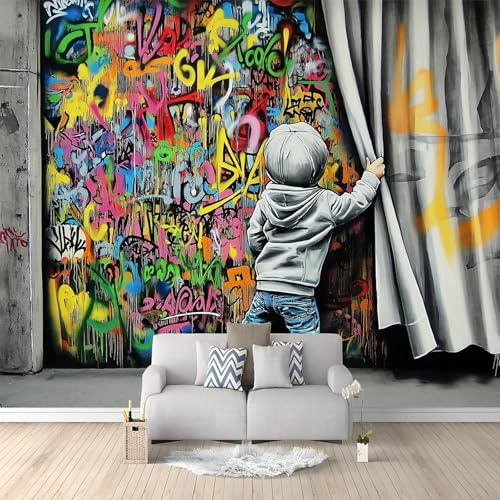 Fotomurale 3D Colorido Graffiti Estilo Callejero 350x256 cm Papel Pintado Fotográfico, Decoración De la Pared Murales para Salón, Dormitorio, Habitación para Niños, Pared de TV