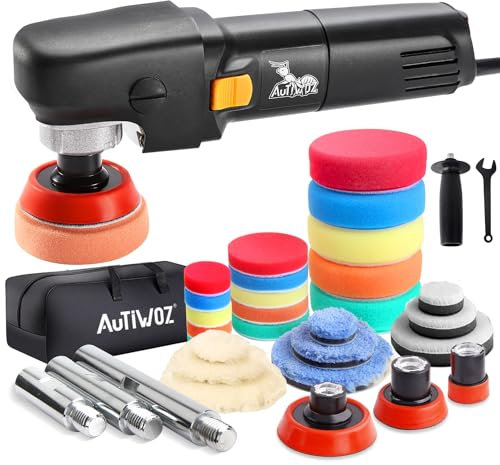 AUTIWOZ Mini Car Buffer Polisher Rotary Sander Polishing Machine for Car Detailing,with 1 /2 /3 Base Pads 6 Speeds M14 Thread Extension Shaft Kit for Car Boat Buffing Sanding Polishing and Waxing