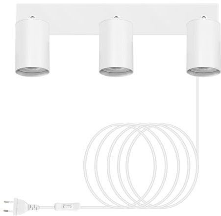 Kambo GU10 3 Luci Bianco applique da parete interno, Lampada a muro orientabile 350°, Faretto parete con Interruttore a filo, abat jour muro in alluminio adatta per camera letto, soggiorno, corridoio