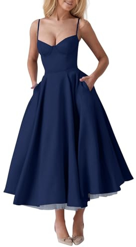 FUPODD Abendkleider Elegant Korsett Kleid Rückenfrei Cocktailkleid Damen Lang Spaghettiträger Prinzessin Kleider Frauen Corset Ballkleid Taschen Abschlusskleid Schwingen Tüll Doppellagig Maxikleider