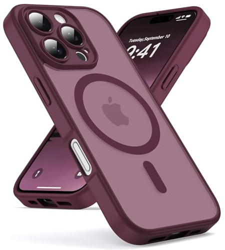 Oududianzi - Magnetica Cover per iPhone 16 Pro Magsafe Case, Bordeaux | Custodia Traslucida Posteriore PC Silicone TPU Bumper, Protezione Della Fotocamera, Cover Militare Antiurto Anti-Impronte