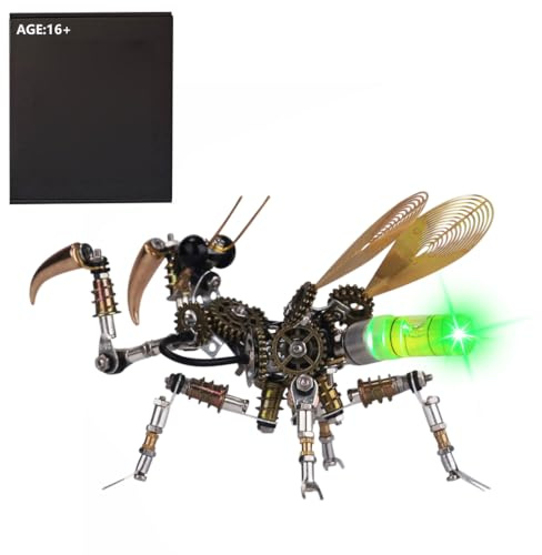 Goekhyrani 3D DIY Mechanical Metal Mantis Model Kit, 1000+ PCS Insect Assembly Set for Adults, Creative Steampunk Ornament, Puzzle Gift for Model Kit Enthusiasts & Collectors-D/with Night Light