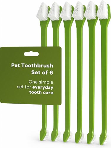 Cepillos Dentales para Perros y Gatos - Set de 6 con Doble Cabezal y Cerdas Suaves - Mango Largo para Limpieza Dental Diaria en Casa - Cepillo Dientes Mascotas Animales Canino - Guía & App