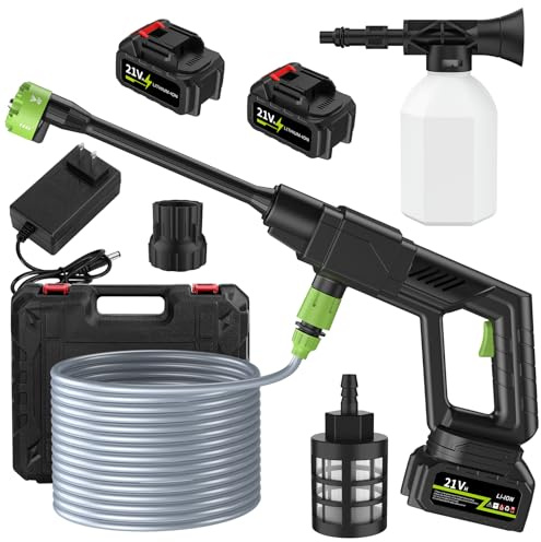 Cordless Pressure Washer, Portable Power Washer with 6 in 1 Adjustable Nozzles & Dual Batteries, High Pressure Jet Cleaner for Patio & Car, 5 m Hose, Jet Wash Tool (Green)