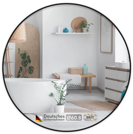 Floordirekt 60 cm Runder Spiegel - Schwarz Spiegel Rund Wandspiegel mit Rahmen aus Aluminiumlegierung für Badezimmer, Waschtisch, Wohnzimmer, Schlafzimmer, Eingang Wanddekoration - Bella