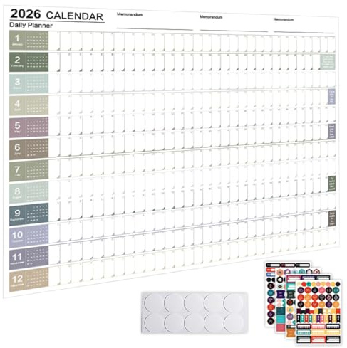 HABNI Calendario de Pared 2026 Calendario Anual Grande Planificador Calendario de Semanas Calendario Plegado 52,5 cm x 74,2 cm Inglés
