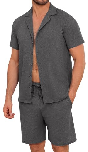 Marvmys Pyjama Homme Été à Manches Courtes Ensembles De Pyjamas Boutonné Col à Revers Vêtements De Détente Loungewear 2 Pièces Confortable Doux S-3XL
