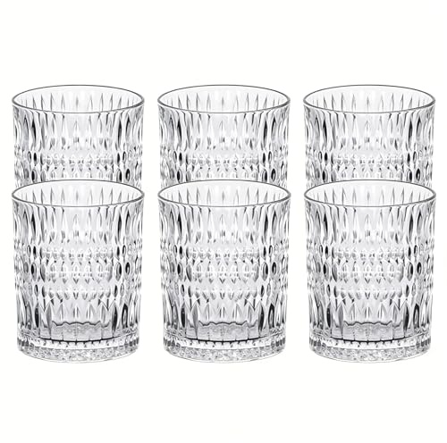 SFHKZCM Set of 6 Vintage Raindrop Embossed Drinking Glasses,340ml (12oz) Tumblers for Whisky, Beer, Juice, and Wine,Elegant Transparent Glassware for All Beverages
