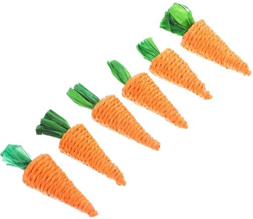 SHINEOFI Zanahorias de Paja Tejidas a Mano Juguete Masticable 6 Piezas para Limpiar Dientes para Hámster y Conejo Adecuado para Jaula de Mascotas