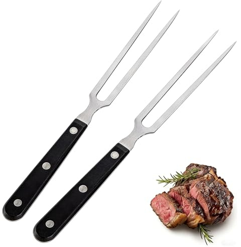 2er Set Fleischgabel mit Griff - 29cm Edelstahl Fleischgabel, Grillgabel Servier Grillgabel mit Kunststoffgriff für Grill Küche Truthahn Braten Abendessen (Schwarz)