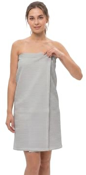 Sotra Saunakilt Damen 100% Baumwolle Waffel-Piqué – Saunakleid mit Klettverschluss & Gummizug – saugstarkes Wickeltuch für Sauna, Spa & Wellness – 75x140 cm (Grau)