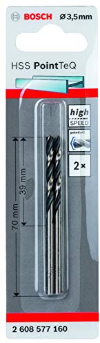 Bosch Professional Hombre 2 brocas helicoidal HSS PointTeQ (para metal, 3,5 x 39 x 70 mm, accesorio de taladro), Plata, diámetro 3.5 mm