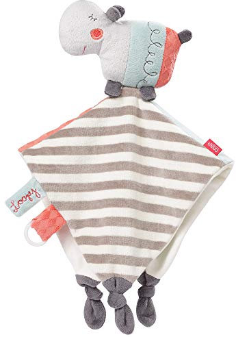 Fehn 059090 Schmusetuch Nilpferd Deluxe / Spielkamerad, Einschlafhilfe & Stofftier-Schnuffeltuch mit Befestigungsring für Schnuller zum Greifen und Fühlen, für Babys und Kleinkinder ab 0+ Monaten, mehrfarbig, 32 cm