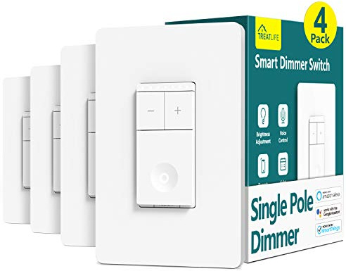TREATLIFE Smart Dimmer Switch 4 Pack, Single Pole 2.4GHz Wi-Fi Smart Light Switch Works with Alexa and Google Assistant, Neutral Wire Needed, Schedule, Remote Control, FCC Listed