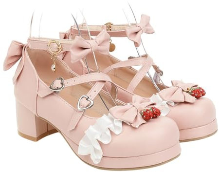 Platform Heels Women Block Chunky Heel Pumps Platform Round Toe Shoes White Pumps