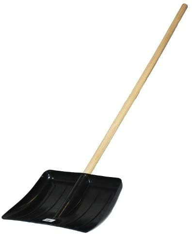 Pala da neve con manico in legno, per la casa, per esterni, per rimuovere la neve, resistente, in plastica nera