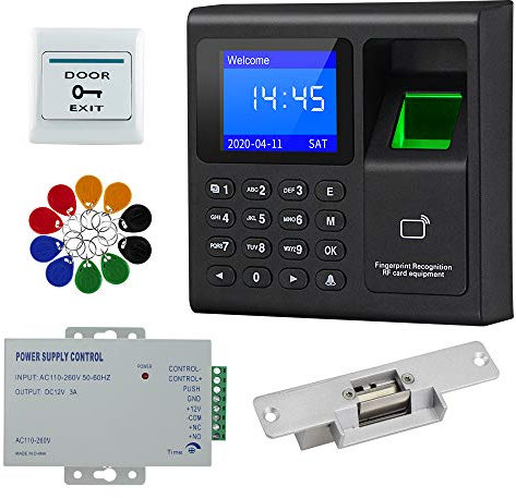 FTSTech Kit Sistema di Controllo Accessi RFID per Impronte Digitali con Tastiera di Accesso Password Scheda,Serratura Elettrica NC,10 Chiavi