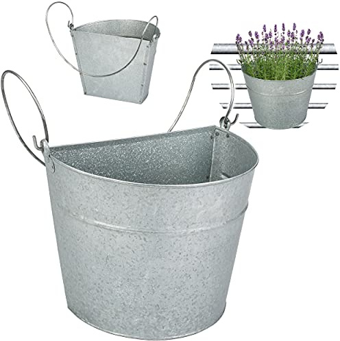 alles-meine.de GmbH 5 Stück Hänge - Töpfe/Blumentöpfe/Hängetöpfe Farbwahl Ø 22 cm - Metall - metallic grau/anthrazit - HALB RUND - Hängend/mit Haken & Halterung - A..
