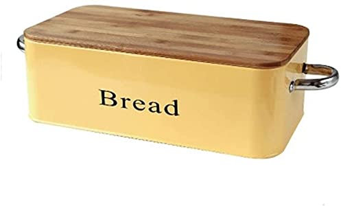 YRHH Bread Box, Bread Box With Bamboo Lid As Chopping Board, Bread Box, Storage Basket-Yellow||L