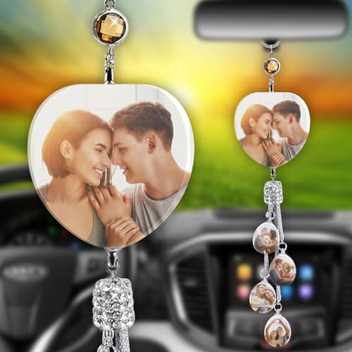 Personalisierte Fotogravur Spiegel Anhänger - Auto Rückspiegel Dekoration Mit Herzform Wassertropfen - Geschenk
