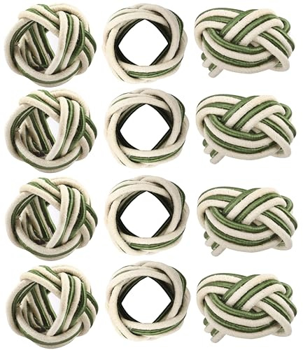 ALPHA Living HOME Modern Woven Napkin Rings Set of 12 - Green/White Polyester & Jute Table Decor for Weddings, Parties & Everyday Dining - Elegant & Durable Accessories (Green White)