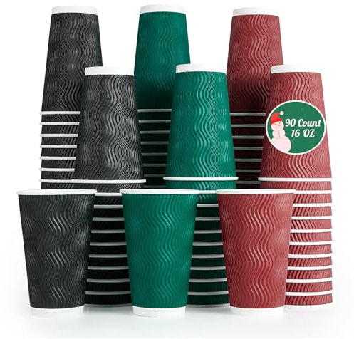 Confezione da 90 tazzine da caffè in carta da 453,6 g, multicolore usa e getta, isolate in carta ondulata, per caffè, tè, cioccolata calda