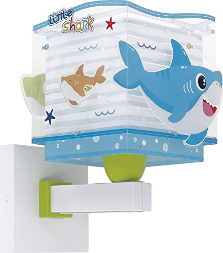 Dalber kinder Wandlampe, Kinderlampe Wandleuchte, kinderzimmer Little Shark Haie Tiere, kinder zimmer leuchte lampenschirm, 63479, E27, Blau