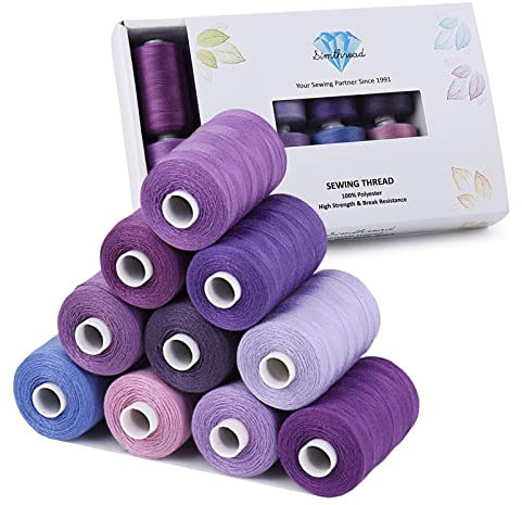 Simthread Allzweck-Nähgarn, 10 Spulen Größe 40D/2 Polyester-Nähgarn zum Nähen, Quilten und für die Nähmaschine - Praktische Polyester-Nähgarne für die Nähmaschine, je Spule 1000 Yards(lila Serie)