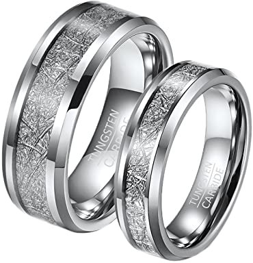 BCughia Freundschaftsringe Damen, Ehering Silber Damen Wolframcarbid Ring Schmuck 8mm 6mm Silberring Inlay Metall Damengröße 57(18.1), Herrengröße 54(17.2)