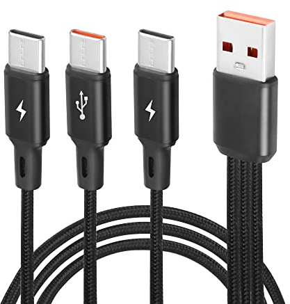 GELRHONR USB C Splitter Cable,USB A Male to 3 Type-C Male Charge Cable,3 in 1 Nylon Braided Charging Cord with 3x 1.2m Cable, 5A Fast Charge,Compatible with Mobile/Android and More (1.2M)