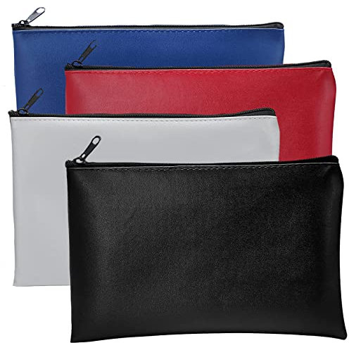 4 Stück Geldbeutel Bank-Taschen, 14 * 27cm PU Banktasche, Geldtasche, Dokumente Brieftasche für Schule, Haushalt, Geschäftlich (Dunkelblau/Schwarz/Rot/Grau)