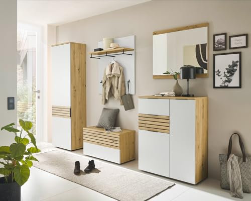 moebel-dich-auf Flur Garderobe Garderoben-Set Mailand 5-TLG. in Artisan Eiche Nb. / weiß 290 x 200 x 38 cm