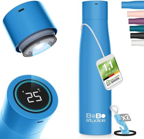 BoBo Studios® 500ml Smart Bottle Trinkflasche Isolierflasche aus Edelstahl, UVC Sterilisation gegen Bakterien Viren, 24 Std kalt, 12 Std heiß, Trinkerinnerung, Display, selbstreinigend, inkl. Zubehör