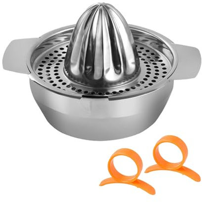 1 Stainless Steel Juicer, 2 Ring Shaped Orange Peelers, Manual Fruit and Orange Juicer, Easy to Clean, Household with Container, Hand Press Juicer